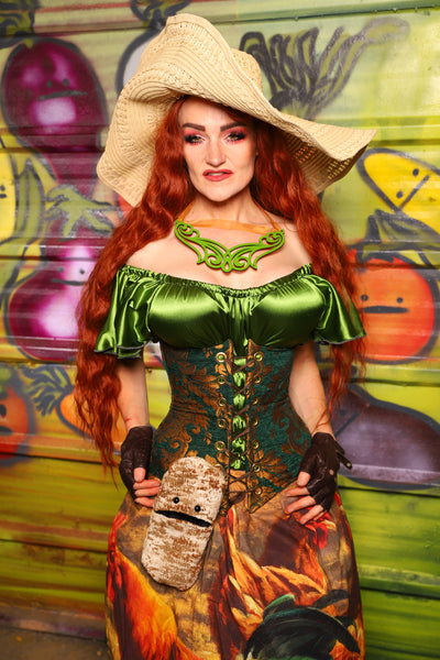41. Wench Underbust Corset in Emerald & Gold Grand Medallion - The Hoedown Throwdown Collection