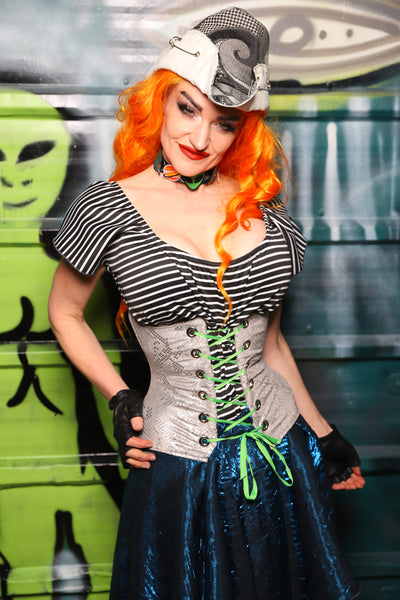 Petite Wench Underbust Corset in Silver Snake - The Gilded Galaxy Collection