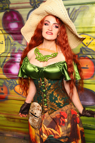 41. Wench Underbust Corset in Emerald & Gold Grand Medallion - The Hoedown Throwdown Collection