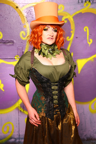 Buccaneer Corset in Emerald & Gold Medallion #5 - Moss & Maple Collection