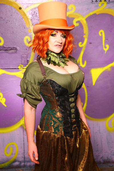 Buccaneer Corset in Emerald & Gold Medallion #5 - Moss & Maple Collection