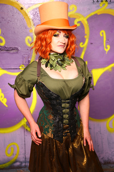 Buccaneer Corset in Emerald & Gold Medallion #5 - Moss & Maple Collection