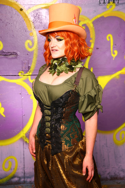 Buccaneer Corset in Emerald & Gold Medallion #5 - Moss & Maple Collection