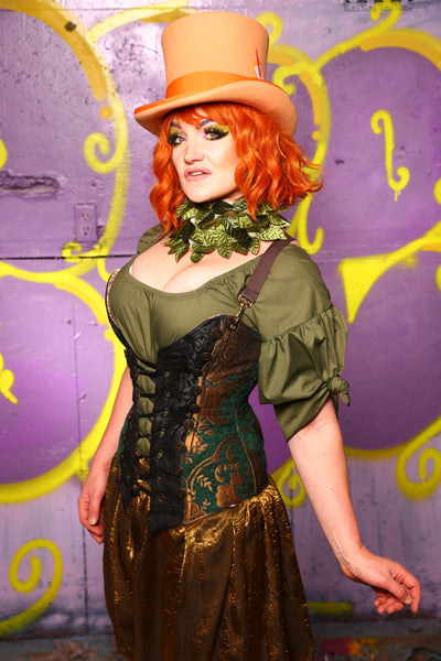 Buccaneer Corset in Emerald & Gold Medallion #5 - Moss & Maple Collection