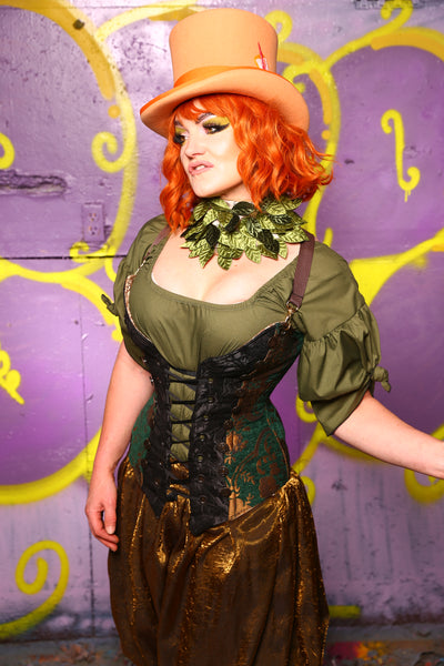 Buccaneer Corset in Emerald & Gold Medallion #5 - Moss & Maple Collection