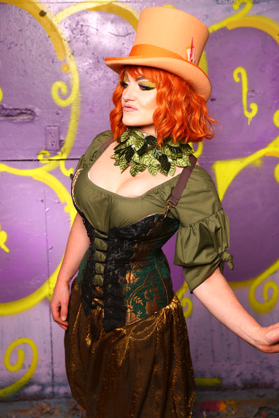 Buccaneer Corset in Emerald & Gold Medallion #5 - Moss & Maple Collection