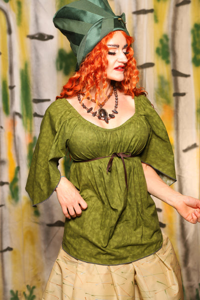 Classic Blouse w/ Leaf Sleeves in Green Foliage Cotton - Harvest & Hayrides Collection