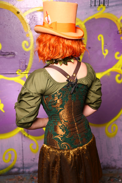 Buccaneer Corset in Emerald & Gold Medallion #5 - Moss & Maple Collection