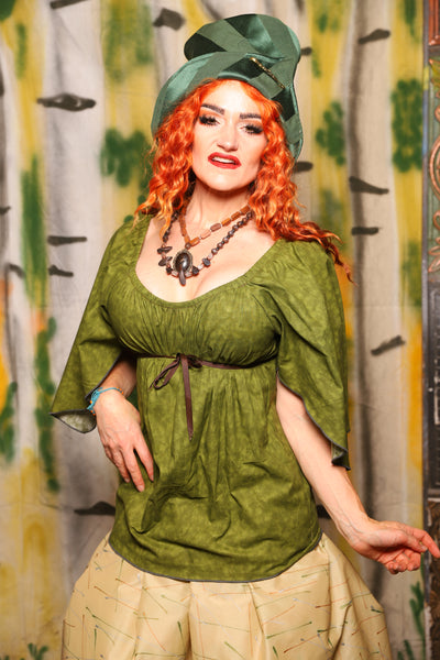 Classic Blouse w/ Leaf Sleeves in Green Foliage Cotton - Harvest & Hayrides Collection