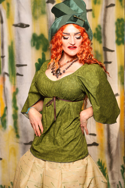 Classic Blouse w/ Leaf Sleeves in Green Foliage Cotton - Harvest & Hayrides Collection