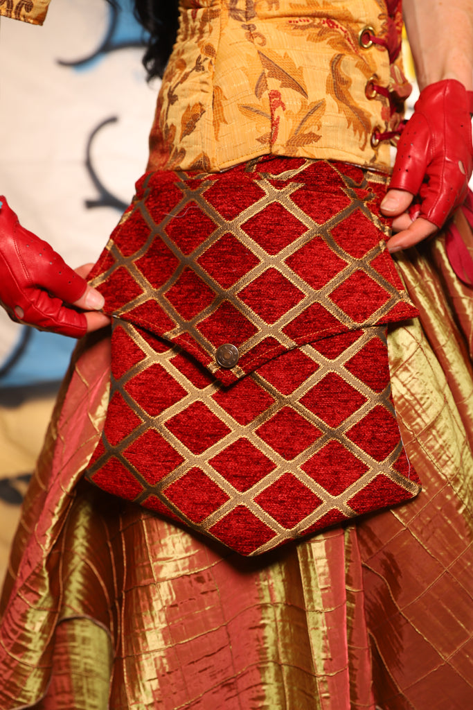 Ginormous Hip Pouch in Crimson & Gold Lattice - The Goldenberry Collection