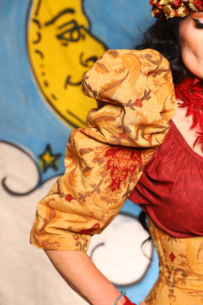 Detachable Structured Puffed Sleeves in Cornbread Floral - The Goldenberry Collection