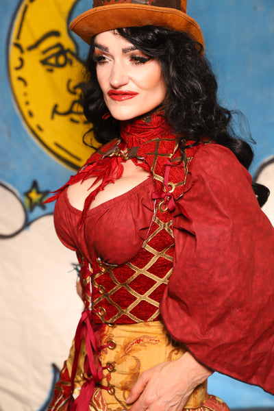 Cropped vixen w/Clasp Collar in Crimson & Gold Lattice - The Goldenberry Collection