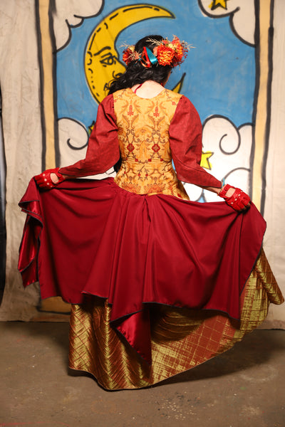 Fairy Skirt in Scarlet Reverse Back Satin - The Goldenberry Collection
