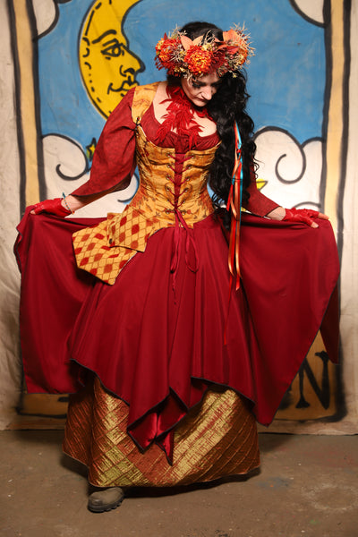 Fairy Skirt in Scarlet Reverse Back Satin - The Goldenberry Collection