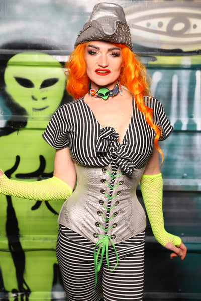Wench Underbust Corset in Silver Snake - The Gilded Galaxy Collection