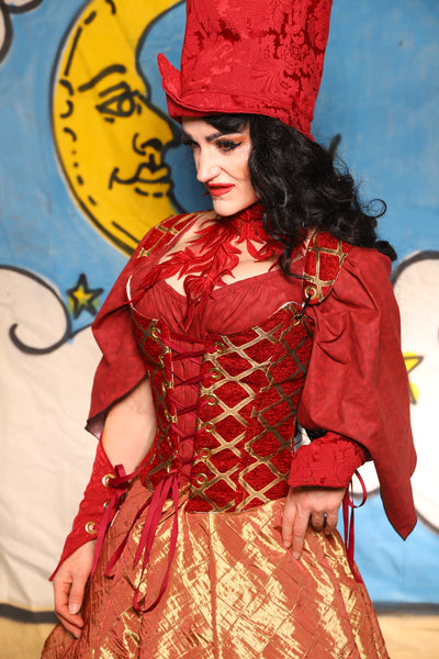 Maiden Bodice in Crimson & Gold Lattice - The Goldenberry Collection