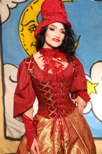 Maiden Bodice in Crimson & Gold Lattice - The Goldenberry Collection