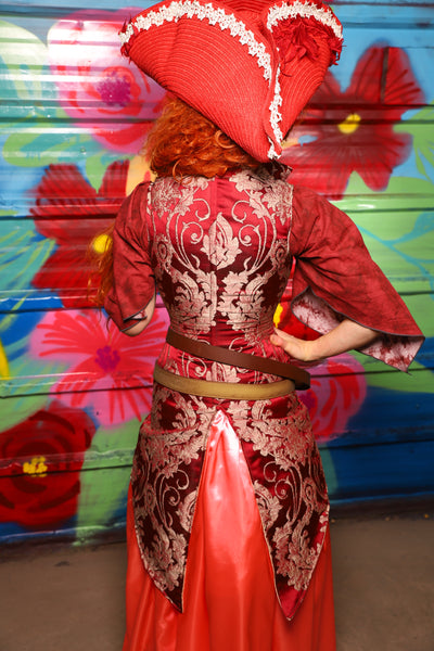 Courtier Knee Length Pirate Coat In Cranberry Damask- Day 15 of "Celebrating 22 Years of Damsel"