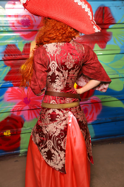 Courtier Knee Length Pirate Coat In Cranberry Damask- Day 15 of "Celebrating 22 Years of Damsel"