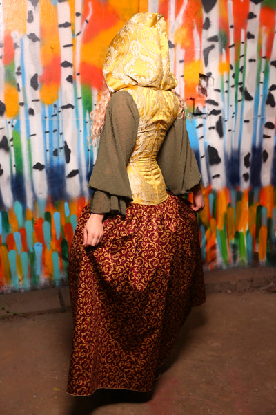 Tulip Skirt in Rust & Gold Vine #43 - Harvest Baroque Collection