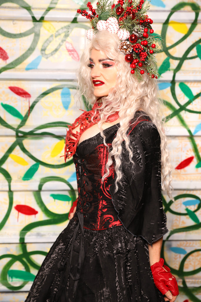 white christmas dresses Crimson Lace-Up Corset Dress – Vintage Fairytale Romantic Outfit Blouse / M main image 0