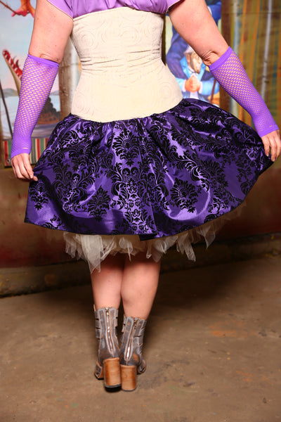 Mini Tulip Skirt in Haunted Mansion Flocked Damask - "Foolish Mortals Collection"