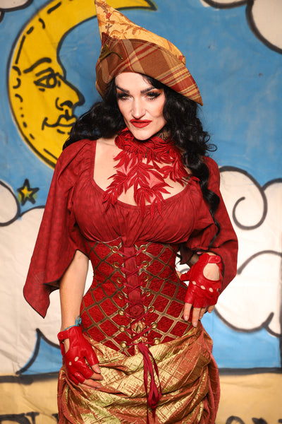 Wench Corset in Crimson & Gold Lattice - The Goldenberry Collection