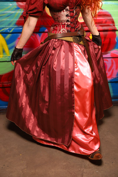 Straight Split Front Skirt in Dusty Rose Matte & Satin Stripe - Day 15 of "Celebrating 22 Years of Damsel"