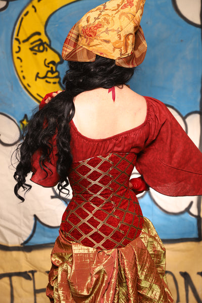 Wench Corset in Crimson & Gold Lattice - The Goldenberry Collection