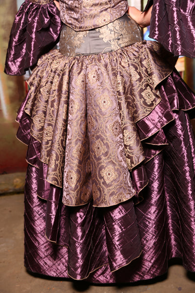 Deluxe Tie-On Two-Tier Peplum Ruffle in Dusty Plum Damask - "Foolish Mortals Collection"