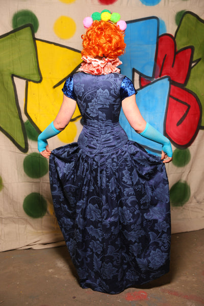 Queenie Corseted Coat with PETITE Vixen Base in Blue Floral Medallion  -The Clowning Around Collection