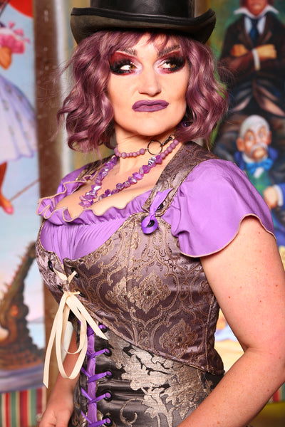 Cropped Marie Bodice in Dusty Plum Damask - "Foolish Mortals Collection"