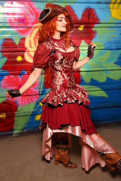 Deluxe Double Layer Peplum Ruffle in Cranberry Damask - Day 15 of "Celebrating 22 Years of Damsel"