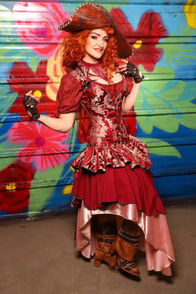 Deluxe Double Layer Peplum Ruffle in Cranberry Damask - Day 15 of "Celebrating 22 Years of Damsel"