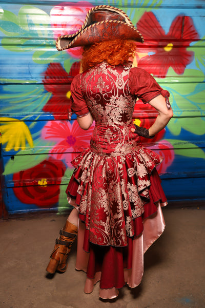 Courtier Corset in Cranberry Damask- Day 15 of "Celebrating 22 Years of Damsel"