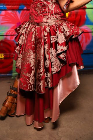 Deluxe Double Layer Peplum Ruffle in Cranberry Damask - Day 15 of "Celebrating 22 Years of Damsel"
