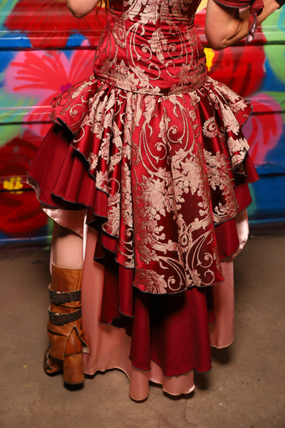 Deluxe Double Layer Peplum Ruffle in Cranberry Damask - Day 15 of "Celebrating 22 Years of Damsel"