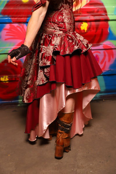 Deluxe Double Layer Peplum Ruffle in Cranberry Damask - Day 15 of "Celebrating 22 Years of Damsel"