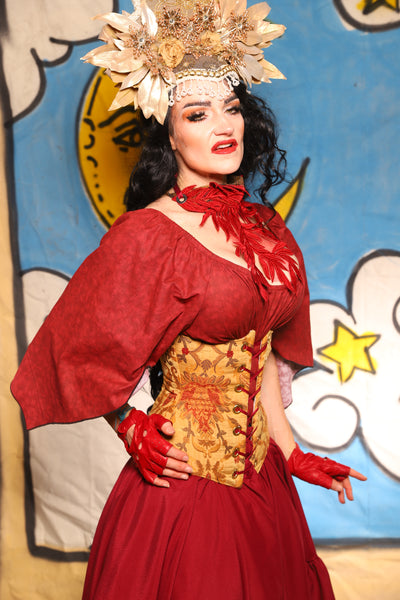 Wench Corset in Cornbread Floral - The Goldenberry Collection