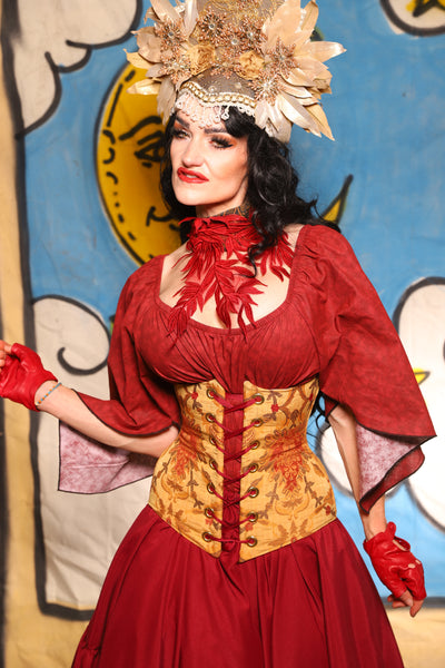 Wench Corset in Cornbread Floral - The Goldenberry Collection