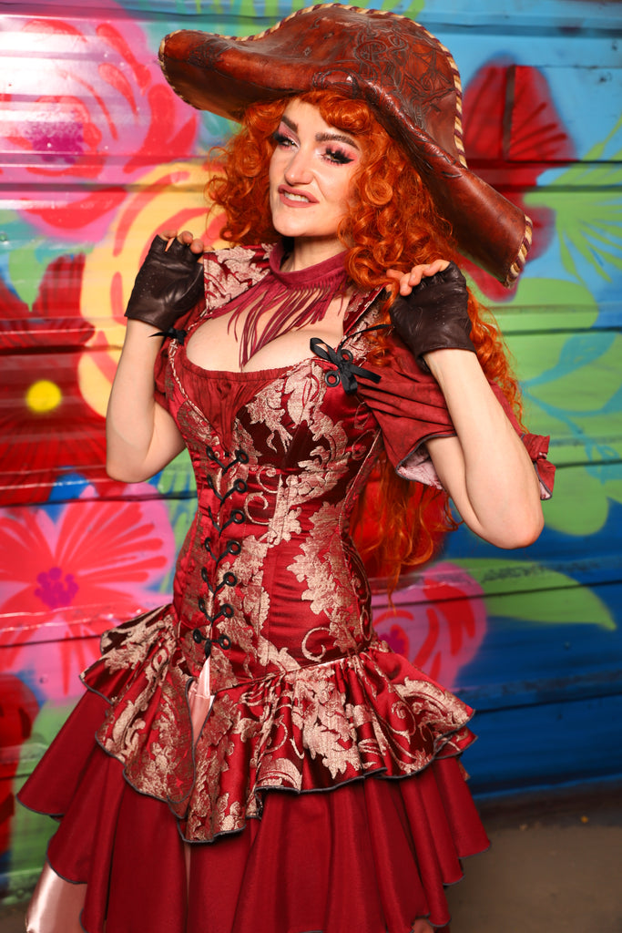 Courtier Corset in Cranberry Damask- Day 15 of "Celebrating 22 Years of Damsel"