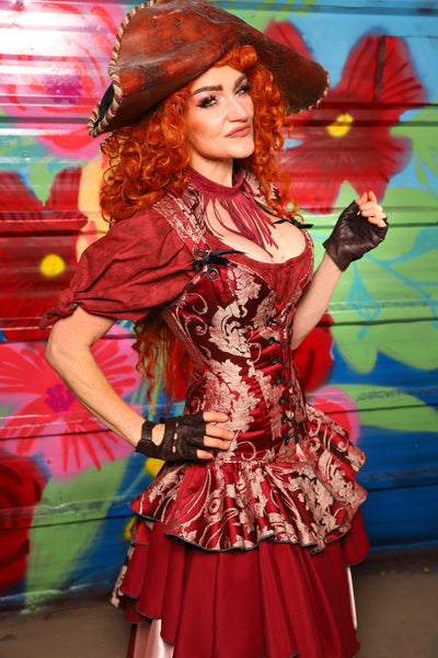 Courtier Corset in Cranberry Damask- Day 15 of "Celebrating 22 Years of Damsel"