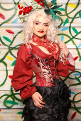 Maiden Petite Corset in Cranberry Damask - 