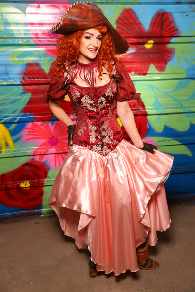 Courtier Corset in Cranberry Damask- Day 15 of "Celebrating 22 Years of Damsel"