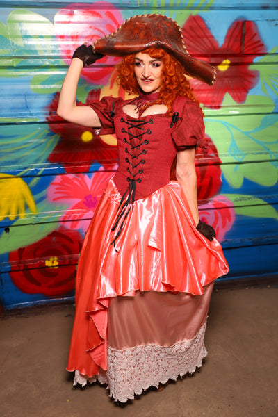 Crescent Skirt in Coral Satin - Day 15 of "Celebrating 22 Years of Damsel"