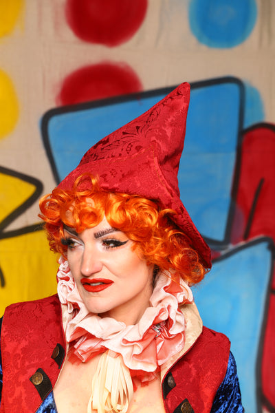 Crooked Point Hat in Scarlet Medallion -The Clowning Around Collection