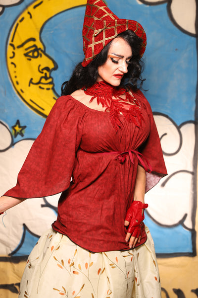 Classic Blouse in Red Marble Cotton - The Goldenberry Collection
