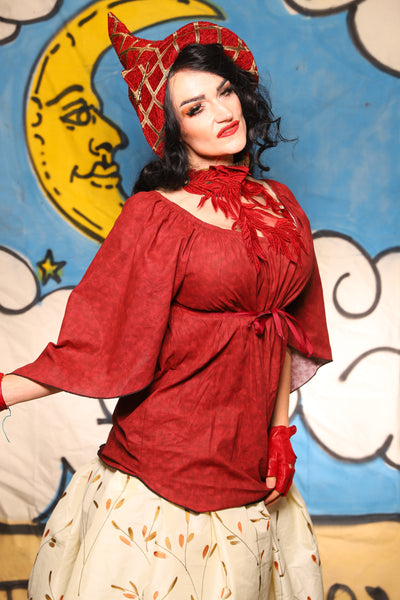 Classic Blouse in Red Marble Cotton - The Goldenberry Collection