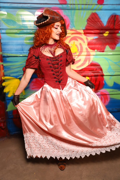 Tulip Skirt w/Wide Lace in Pearl Pink Satin -Day 15 of "Celebrating 22 Years of Damsel"